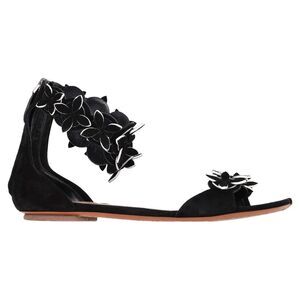 Alaïa Flower Detail Sandals in Black Suede